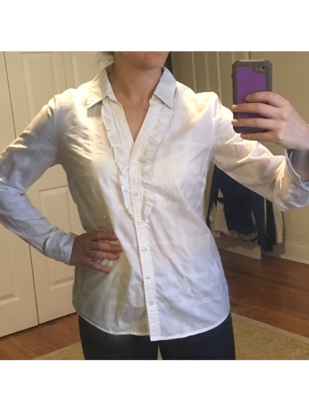 Tommy Hilfiger White Button-Down Shirt with Blue Cuffs